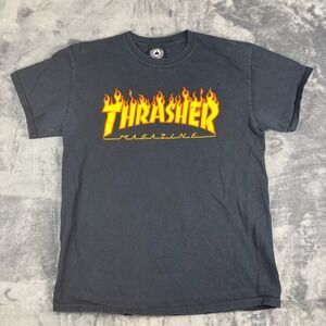 Thrasher Magazine Flame Logo T-Shirt Black‎ Skate Graphic Tee Size Medium